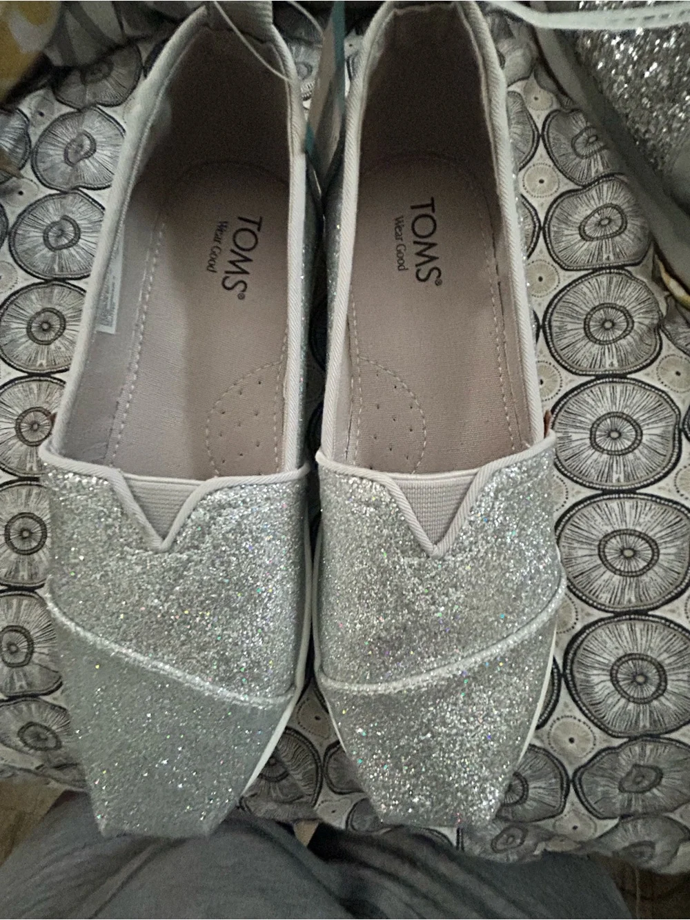 TOMS Silver Glitter Alpargata Loafers